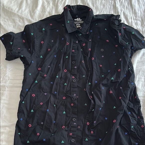 Sony Black Casual Button Down Shirt with Multicolor Accents - Picture 1 of 2